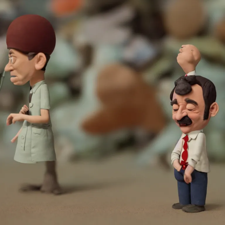 Prompt: a silly cinematic film still of a claymation stop motion film starring bill murray, shallow depth of field, 8 0 mm, f 1. 8