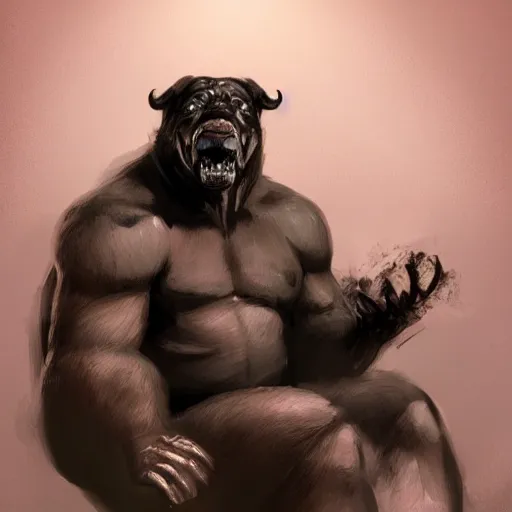 Image similar to a humanoid rottweiler beast - man, sitting on a couch and puts on socks, artstation, concept art, smooth, sharp focus illustration, trending on artstation