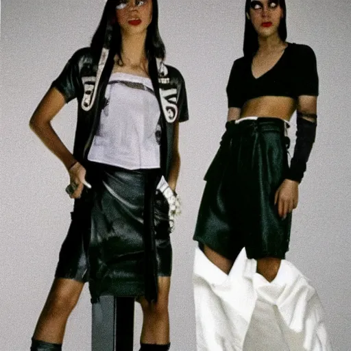Image similar to 9 0's inspired fashion design, dark, cool