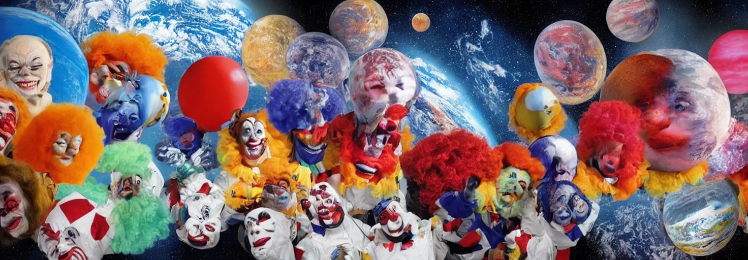 Prompt: Planet Earth in space with plenty of clowns living on it