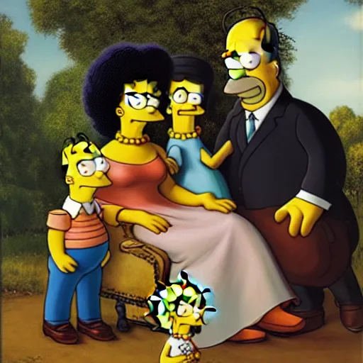 Prompt: a family portrait of the simpsons by gustave courbet, oil on canvas, 8 k, 4 k