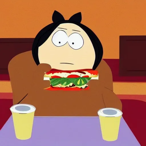 Prompt: horse eating a big sandwich, south park style