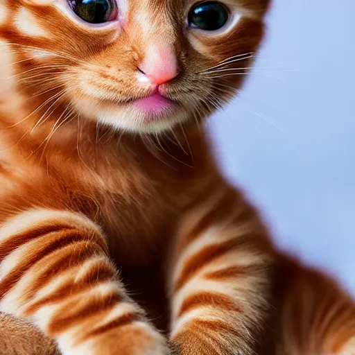 Prompt: ginger kitten on lap photograph hyperrealistic 4k