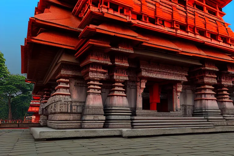 Image similar to beautiful kamakhya temple, Guwahati, Hindu archiitecture, Vue 3d render, v-ray, unreal engine, HDR cinematic lighting, wide angle shot, 8K textures, high resolution, a lot of details