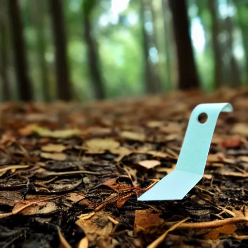 Prompt: office assistant, paper clip, in the woods, photography, depth of field, 4 k resolution