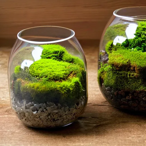 Image similar to moss terrarium, product photo, high quality, 4 k, beautiful design, innovative