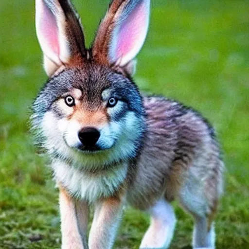 Image similar to half wolf, half bunny, baby animal, cute, adorable