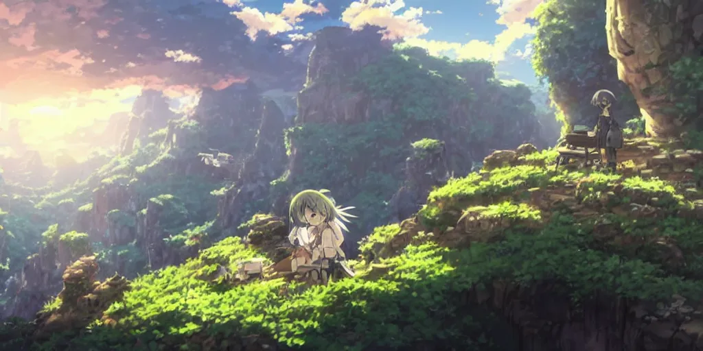 Image similar to made in abyss anime landscape art, anime key visual