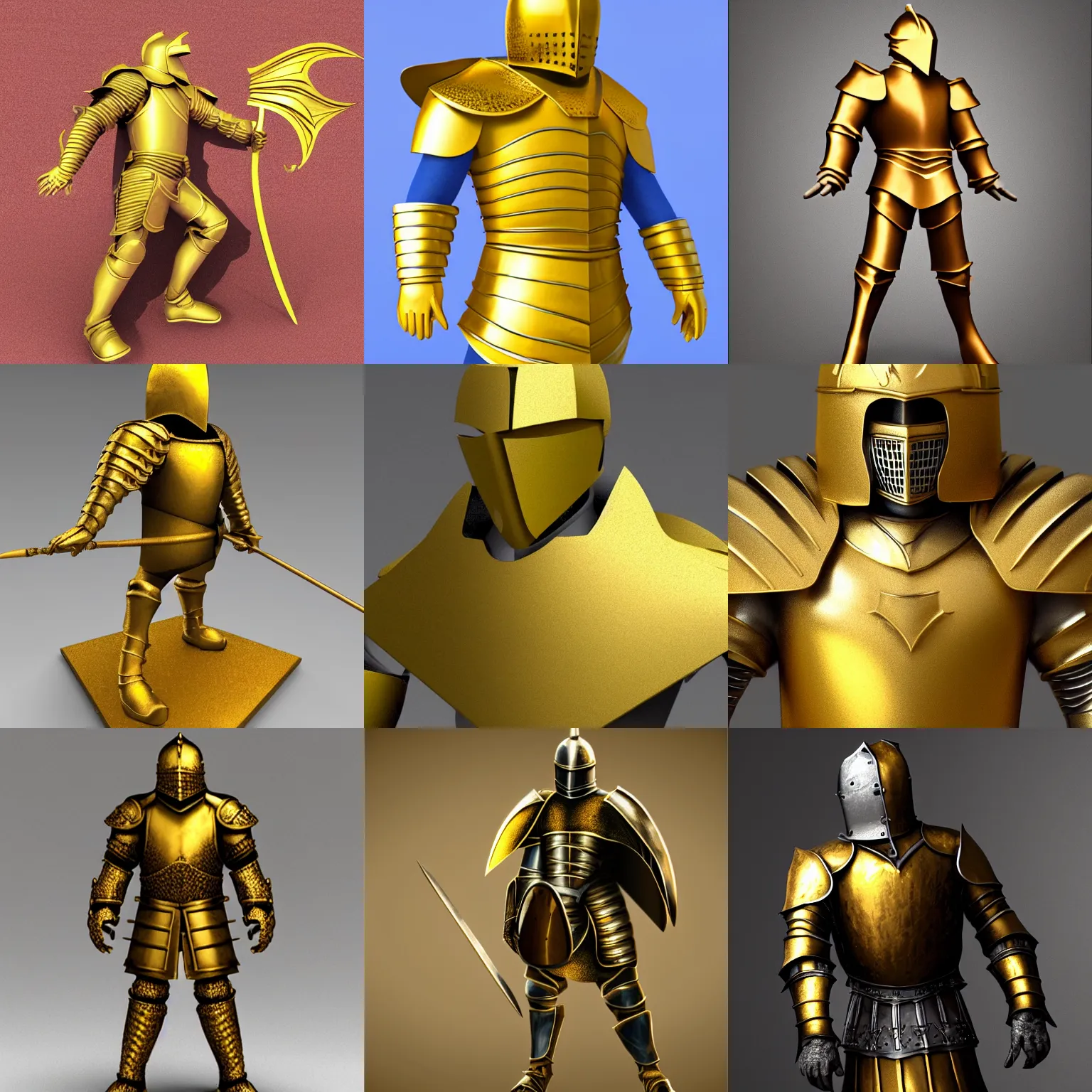 Prompt: Knight in golden armor, no text, 3d art