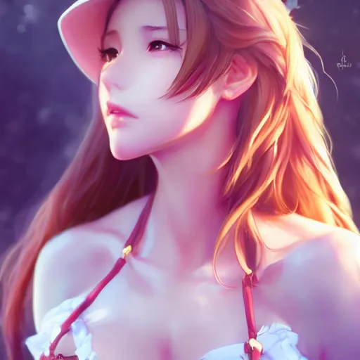 Image similar to face and body shot of aerith gainsborough by WLOP, rossdraws, Logan Cure, Mingchen Shen, BangkuART, sakimichan, yan gisuka, JeonSeok Lee, zeronis, Chengwei Pan on artstation