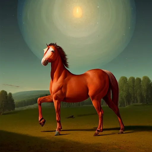 Prompt: horse curled into a sphere, space, vacuum, hyperrealism, no blur, 4 k resolution, ultra detailed, style of george stubbs, asher brown durand, simon stalenhag, jonathan solter, katsuya terada