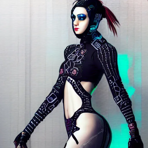 Image similar to arabic pattern, cyberpunk, fashion design, alien