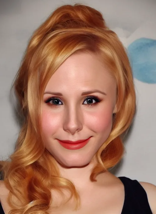 Image similar to photograph of a combination of kristen bell and christina hendricks