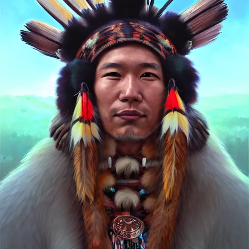 Prompt: anime portrait of a American native shaman wearing a bear headdress by Stanley Artgerm Lau, WLOP, Rossdraws, James Jean, Andrei Riabovitchev, Marc Simonetti, and Sakimichan, trending on artstation