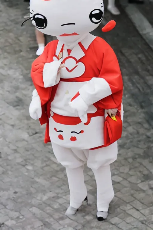 Prompt: 35mm of a very cute, simple minimal, adorable and creative Japanese mascot character costume, full body and head view, very magical and dreamy, designed by Gucci and Wes Anderson, kawaii, magical details