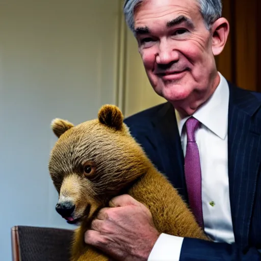 Image similar to photo of Jerome Powell holding a bear