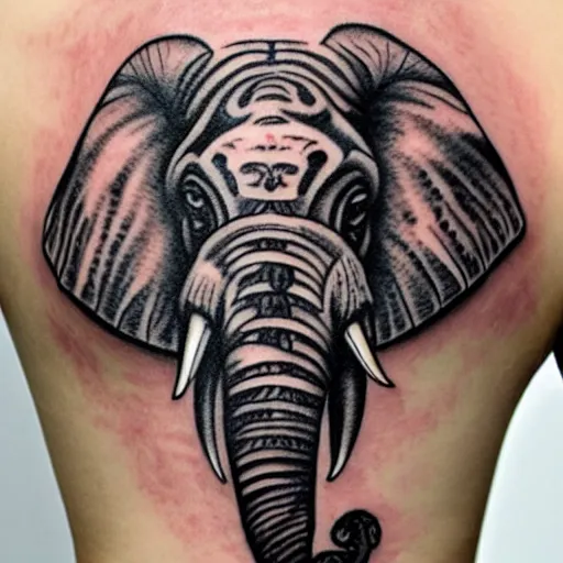 Image similar to elephant, bone, tiger tattoo