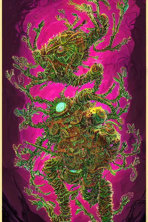 Image similar to creature sushi roots cactus elemental flush of force nature micro world fluo light deepdream a wild amazing steampunk baroque ancient alien creature, intricate detail, colorful digital painting that looks like it is from borderlands and by feng zhu and loish and laurie greasley, victo ngai, andreas rocha, john harris