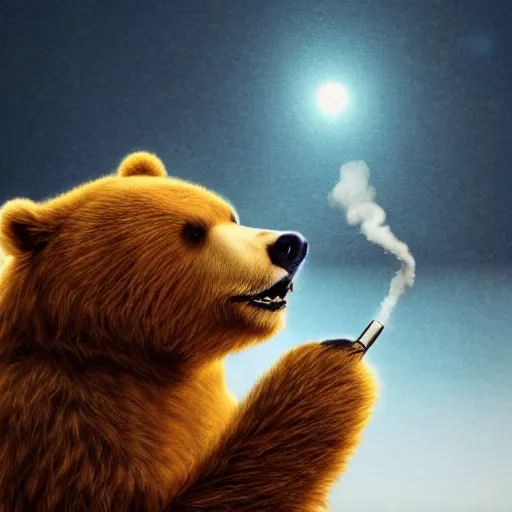 Prompt: a happy bear smoking a joint, photorealistic, 4 k