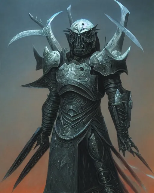 Prompt: a heavily armoured death knight by Thomas Cole and Wayne Barlowe