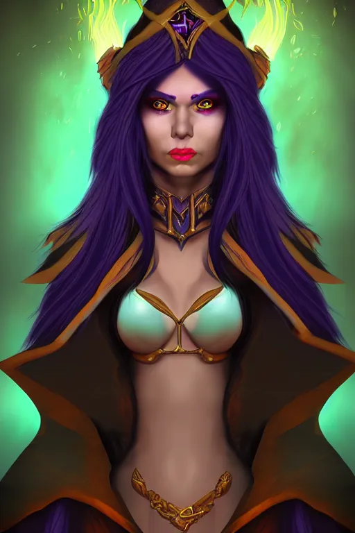 Image similar to Portrait of a sorceress by Heartstone official artists, exagerated accurate details