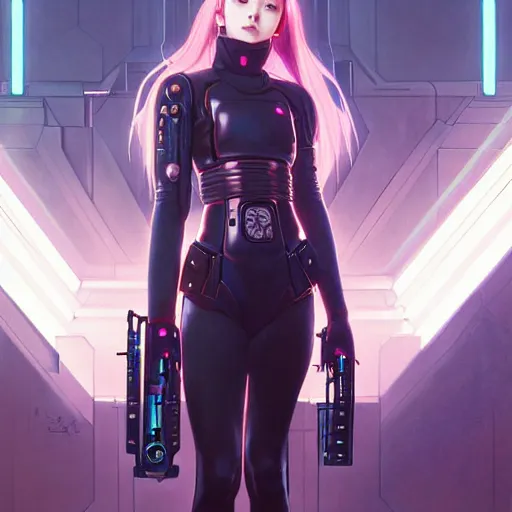 Prompt: painting of cyberpunk chuu loona kpop smiling cheerfully and fixing her black katana, ultra realistic, concept art, intricate details, eerie, highly detailed, photorealistic, octane render, 8 k, unreal engine. art by artgerm and greg rutkowski and magali villeneuve and alphonse mucha