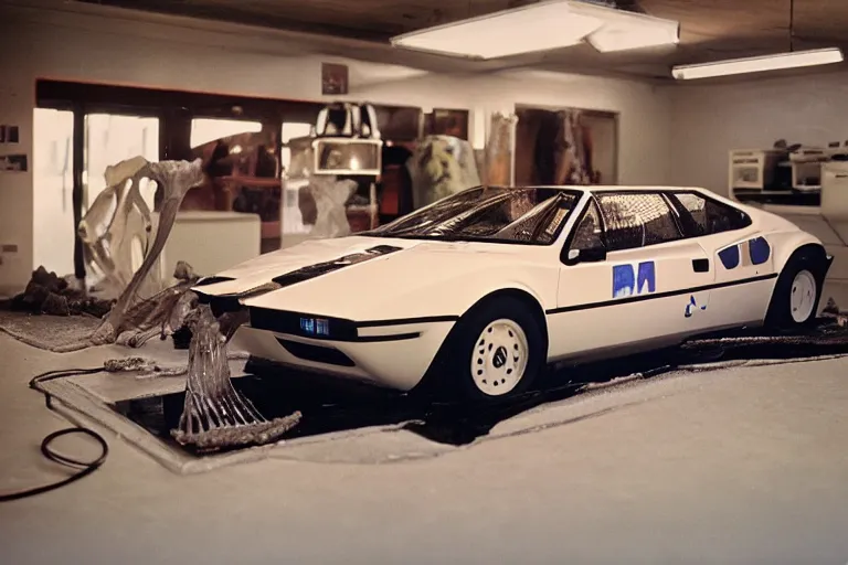 Prompt: A single BMW M1 made out of bones and glass, inside of a car wash, ektachrome photograph, volumetric lighting, f8 aperture, cinematic Eastman 5384 film