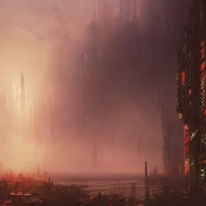 Prompt: a beautiful oil painting of a cyberpunk city on the wasteland by ivan aivazovsky and greg rutkowski and james gurney and frank lloyd and sung choi and dofresh, in style of impressionnisme. hyper detailed, sharp focus, soft light. unreal engine 5 lumen. ray tracing. trending on artstation. oil on canvas