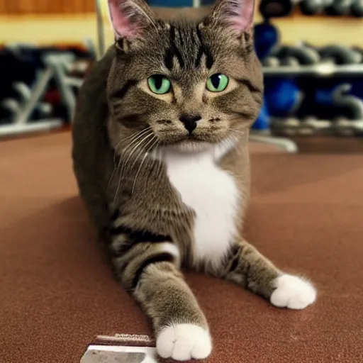 Image similar to bodybuilding cat with skinny legs