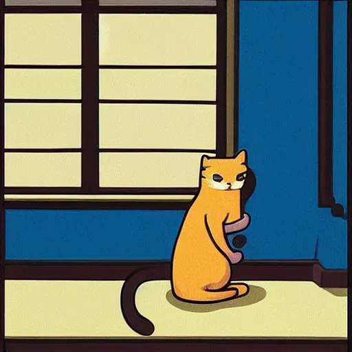 Prompt: cute cat Edward Hopper mcbess