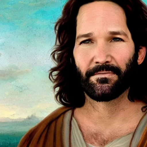 Prompt: paul rudd as jesus, masterpiece art