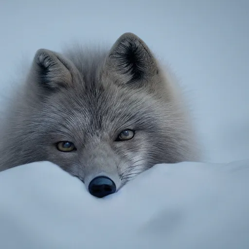 Image similar to a beautiful photo of an arctic fox on mountain hyper realistic natural light concept art cozy atmospheric and cinematic lighting