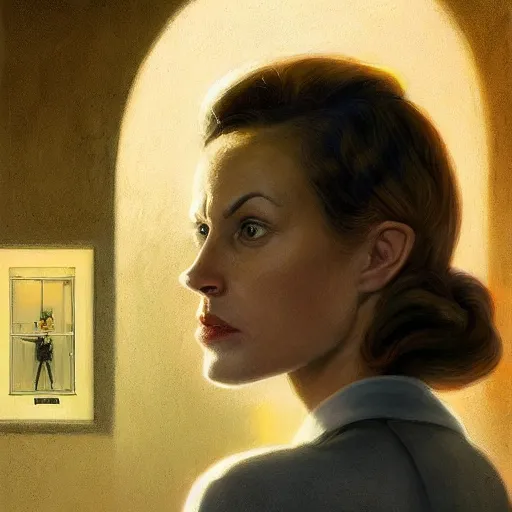 Prompt: detailed face of an intelligent clothed woman with kind eyes in a architectonic courtyard with whisps of smoke at a science expo, atmospheric, ambient, pj crook, syd mead, livia prima, artgerm, greg rutkowski, nick alm, casey baugh