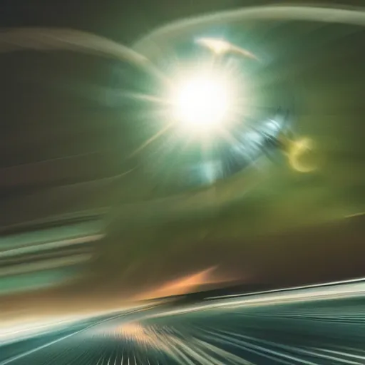 Image similar to photo of hyperspeed flying through space cat running fast with motion blur