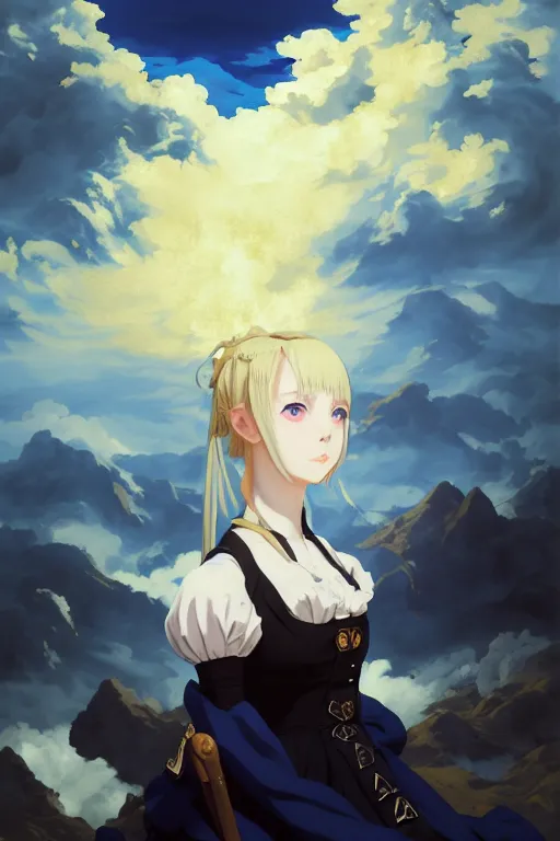 Image similar to baroque oil painting, anime key visual full body portrait character concept art, maid nazi ss commander, kuudere kawaii noble blond hair blue eyes, dictator fascist nationalist, brutalist grimdark fantasy, trending pixiv fanbox, rule of thirds golden ratio, makoto shinkai genshin impact studio ghibli jamie wyeth greg rutkowski chiho aoshima