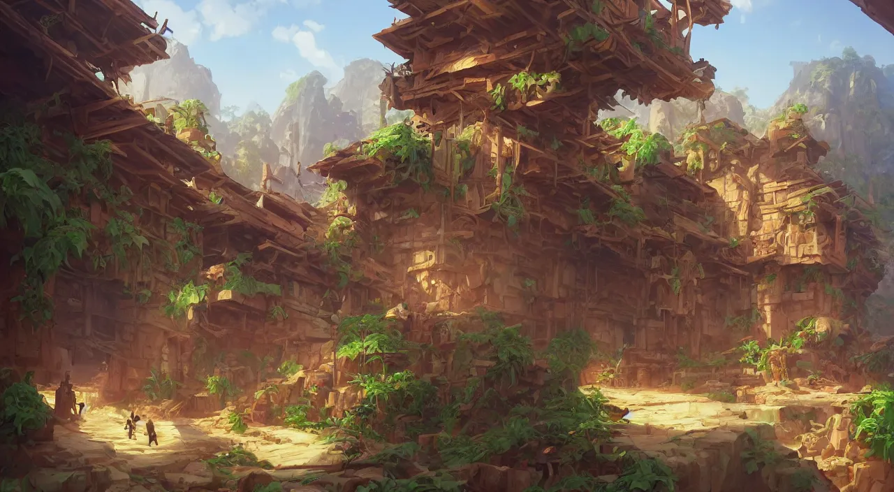 Image similar to wood wall fortress arabian marketplace fabric greeble block jungle dirt ground global illumination ray tracing hdr official fanart behance hd artstation by jesper ejsing, by rhads, makoto shinkai and lois van baarle, ilya kuvshinov, rossdraws