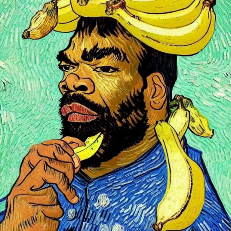 Prompt: method man eating a banana in the style of van gogh