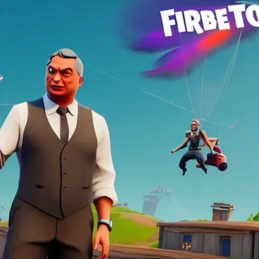 Image similar to Viktor Orban in Fortnite doing the Floss