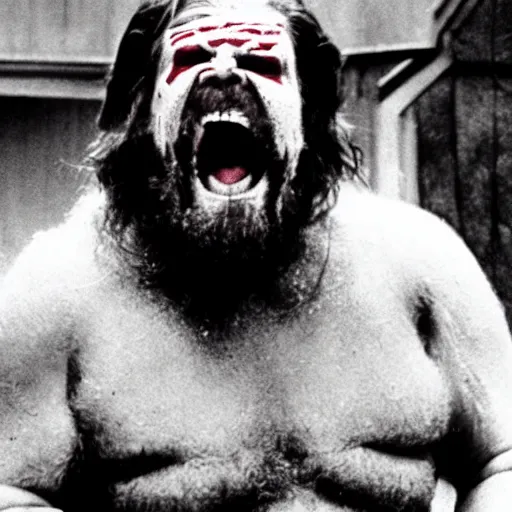 Image similar to hacksaw jim duggan as a horror movie villain