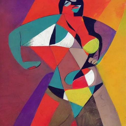 Image similar to fat latin woman dancing, brilliant sunset, cubism, texture, no collage