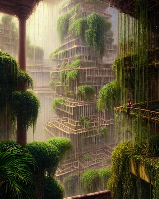 Image similar to a hyper - detailed 3 d render like a oil painting of the hanging garden of babylon surrealism!!!!! surreal concept art, lifelike, photorealistic, digital painting, aesthetic, smooth, sharp focus, artstation hd, by greg rutkowski, bruce pennington, valentina remenar and asher duran,