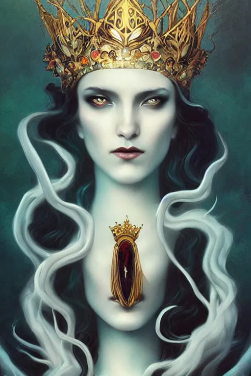 Image similar to jeweled Crown, other worldly, cruel and dark, art nouveau, by Anato Finnstark, Tom Bagshaw, Brom