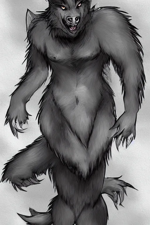 Image similar to a werewolf, fursona!!!!, by kawacy, trending on furaffinity, full body, furry art