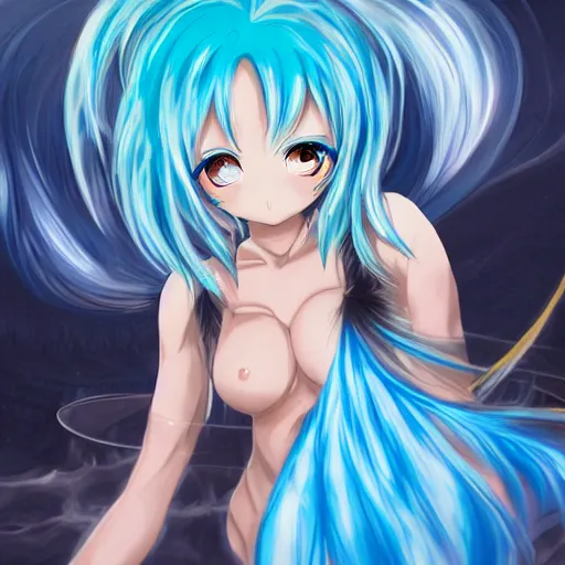 Image similar to rimuru tempest melting into blue slime, fan art, tensei shitara slime datta ken, cute, highly detailed, professional digital painting, concept art, tensura illustration, unreal engine 5, manga, light novel, hd quality, 8 k, bridegroom suit, fur scarf, cinematic, art by andy warhol, yoshitaka amano