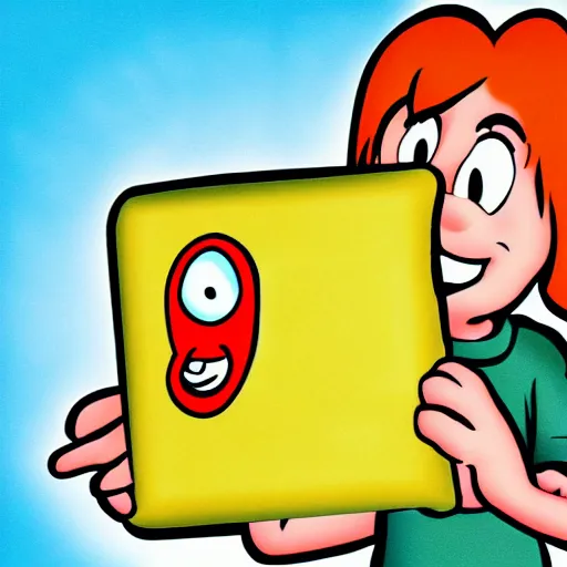 Image similar to shaggy from scooby doo holding laptop cartoon, disney, children's illustration, character