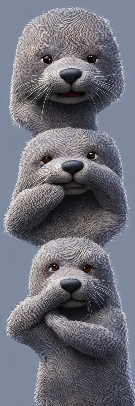 Prompt: portrait of lots of cute gray otters in the style of zootopia. volumetric lighting, subsurface scattering, hyperrealistic, render, hyperdetailed