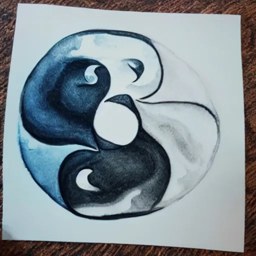 Image similar to whimsical yin Yang sea creatures, ink and wash