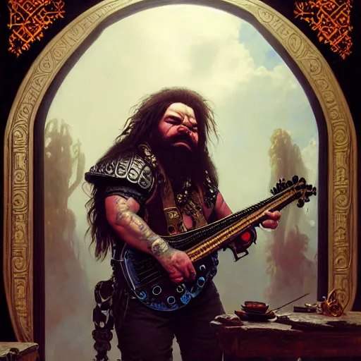 Prompt: portrait painting of punk dwarven bard with a badass bass, ultra realistic, concept art, intricate details, eerie, highly detailed, photorealistic, octane render, 8 k, unreal engine. art by artgerm and greg rutkowski and charlie bowater and magali villeneuve and alphonse mucha