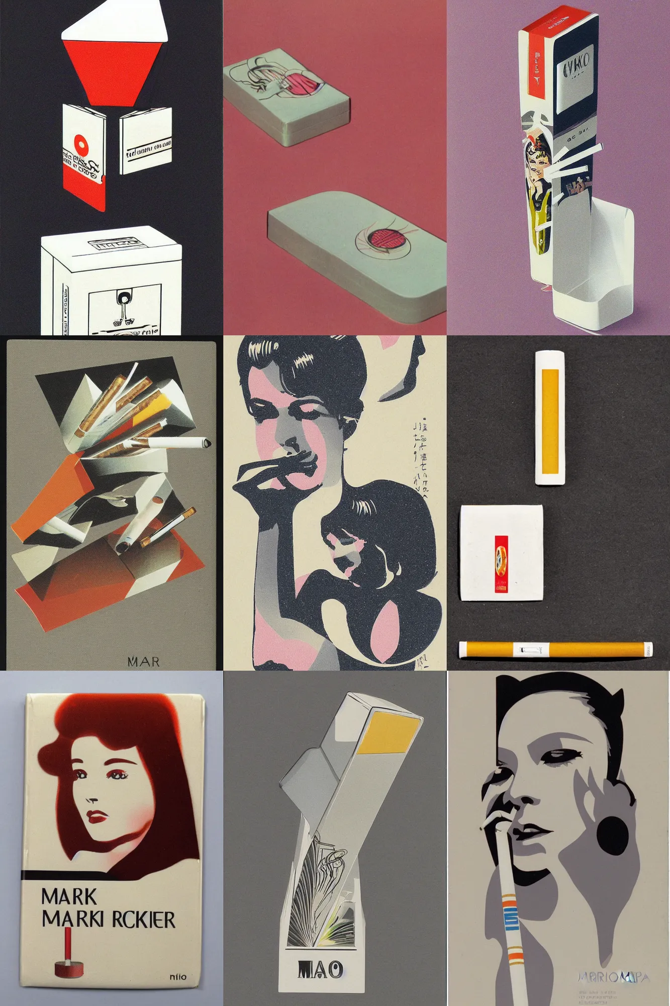 Prompt: design for a vintage cigarette pack by mariko mori