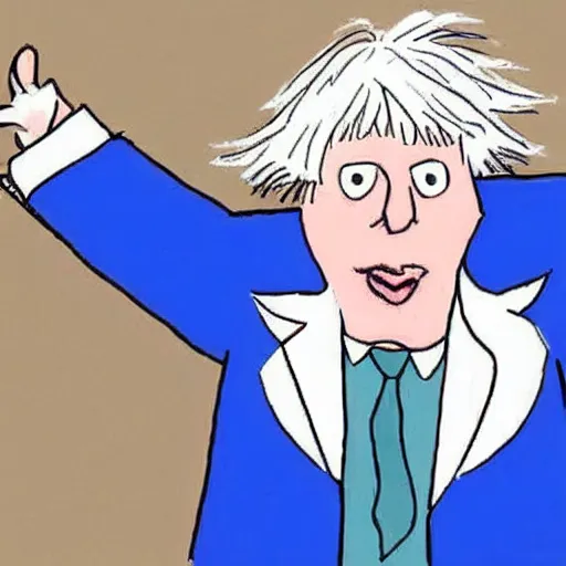 Prompt: Boris Johnson drawn by Quentin Blake